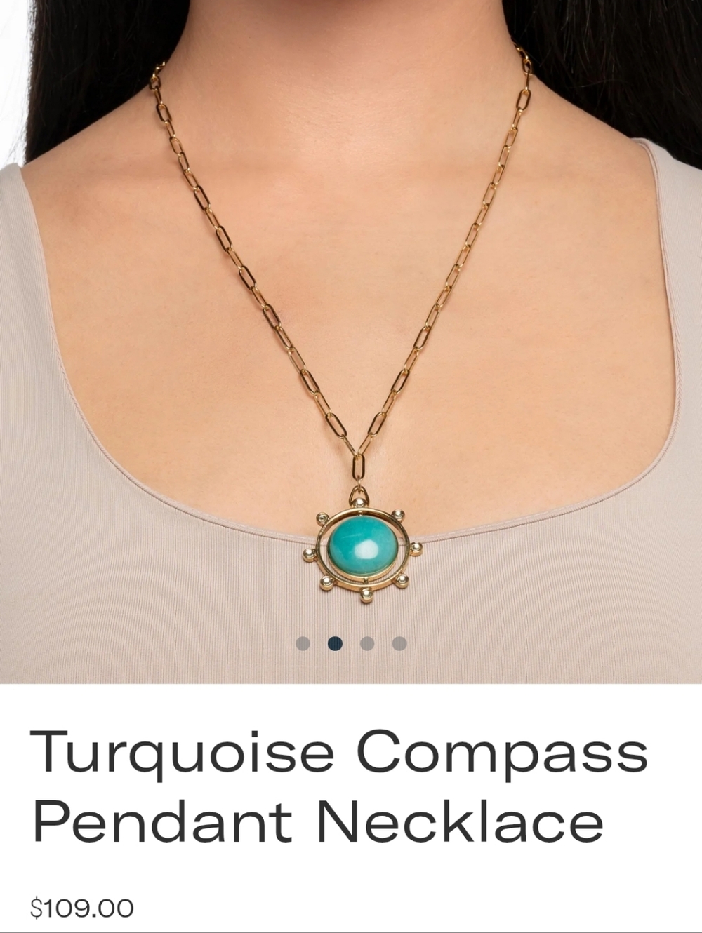 Gold Pendant Necklace with Turquoise Center And Zircona Stones Surrounding.